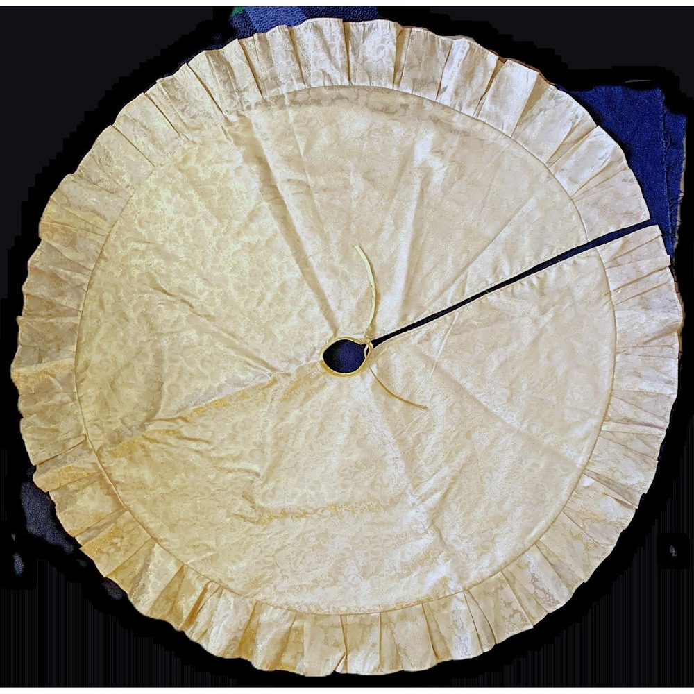Martha Stewart Metallic Gold & Cream Embossed Christmas Tree Skirt 52" Vintage